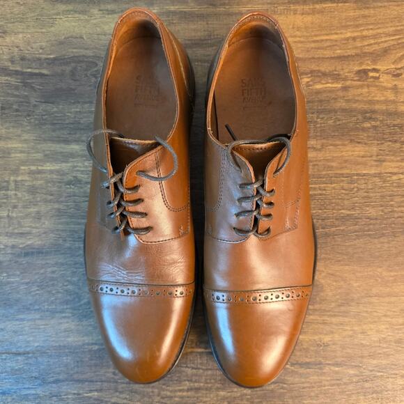 Saks Fifth Avenue Cap Toe Oxford Shoes Men 9.5 Brown Leather Italy main image 8